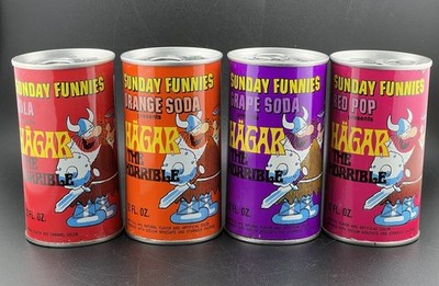 1969 Sunday Funnies Hagar The Horrible Cola Orange Grape Red Pop Soda Cans Comic