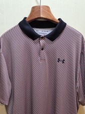 Under Armour Polo Shirt Mens XL Orange Geometric Performance Polo Golf Stretch