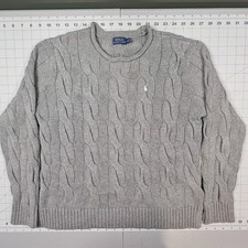 Polo Ralph Lauren Roll Neck Sweater Medium Gray Cable Knit Jumper Collar Preppy