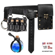 5 Pcs Renaissance Accessories Belt Pouch Waist Bag Belt Keyring Hook Black