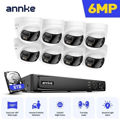 ANNKE 8CH 12MP NVR 6MP Dual Lens POE Security Camera System Two Way Audio Color
