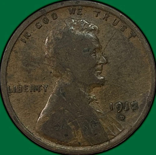 1912-D Lincoln Wheat Cent Fine F Coin, Scratched #37495