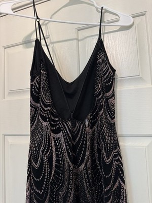 Jump Apparel glitter Black rose gold Art Deco Maxi Dress V-Neck Sleeveless  5/6 | eBay