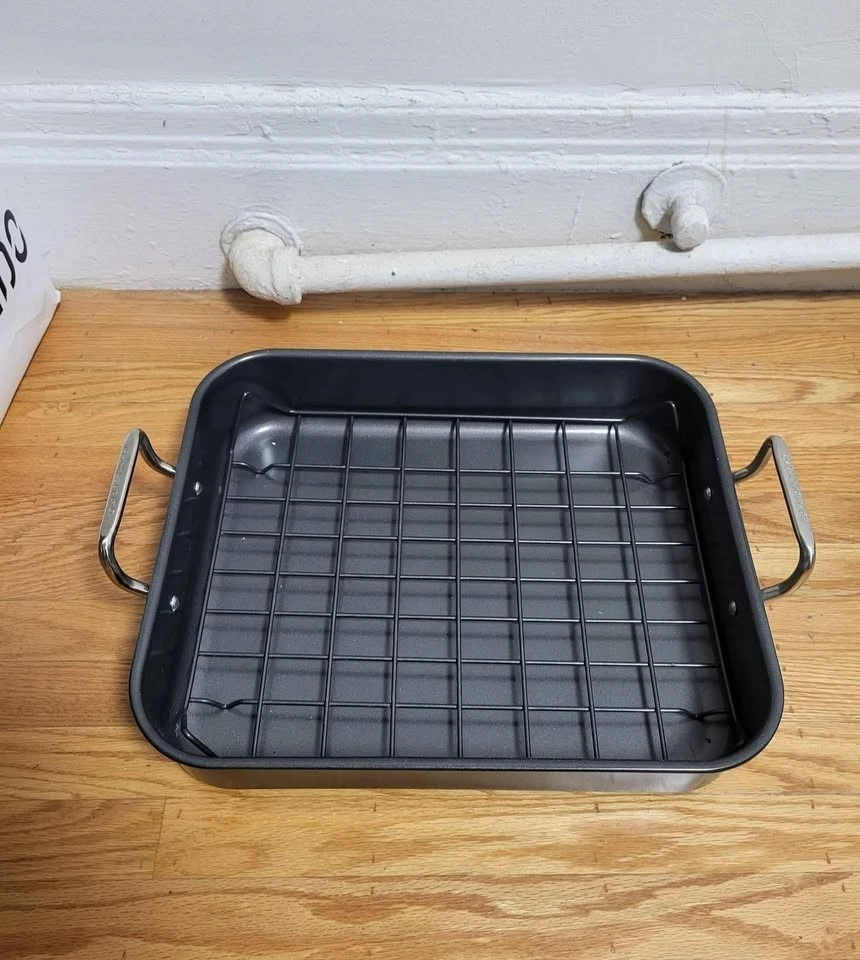 Rachael Ray 16.5x13.5 Inch Nonstick Roasting Pan with Reversible Rack Gray