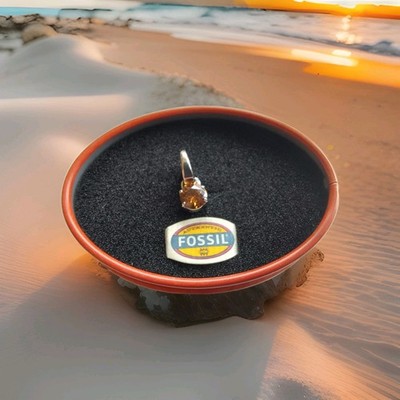 Fossil Charm JF85573040 Anhänger Edelstahl mit Stein In Orange und Box