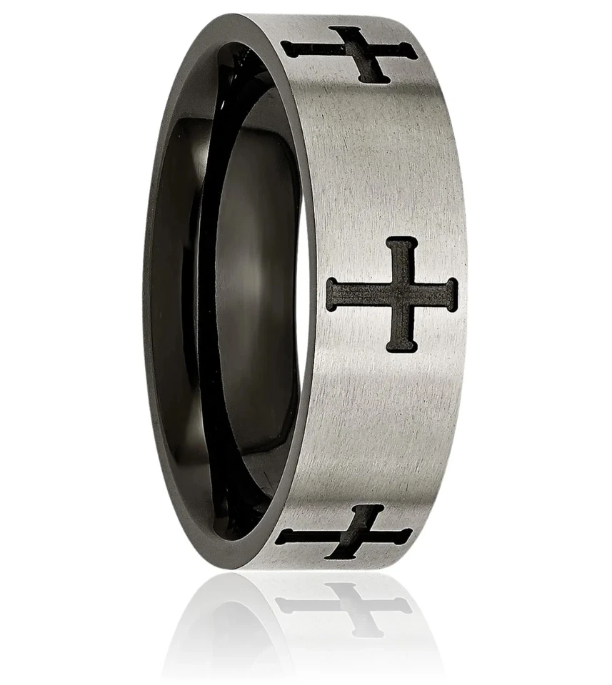 钛黑十字架 7 毫米结婚戒指 — 第 4/4 张图片