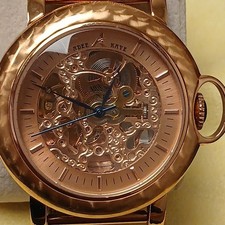 Adee Kaye AK7119-MRG Skeleton Rose Gold Mechanical Pocket Watch Chain