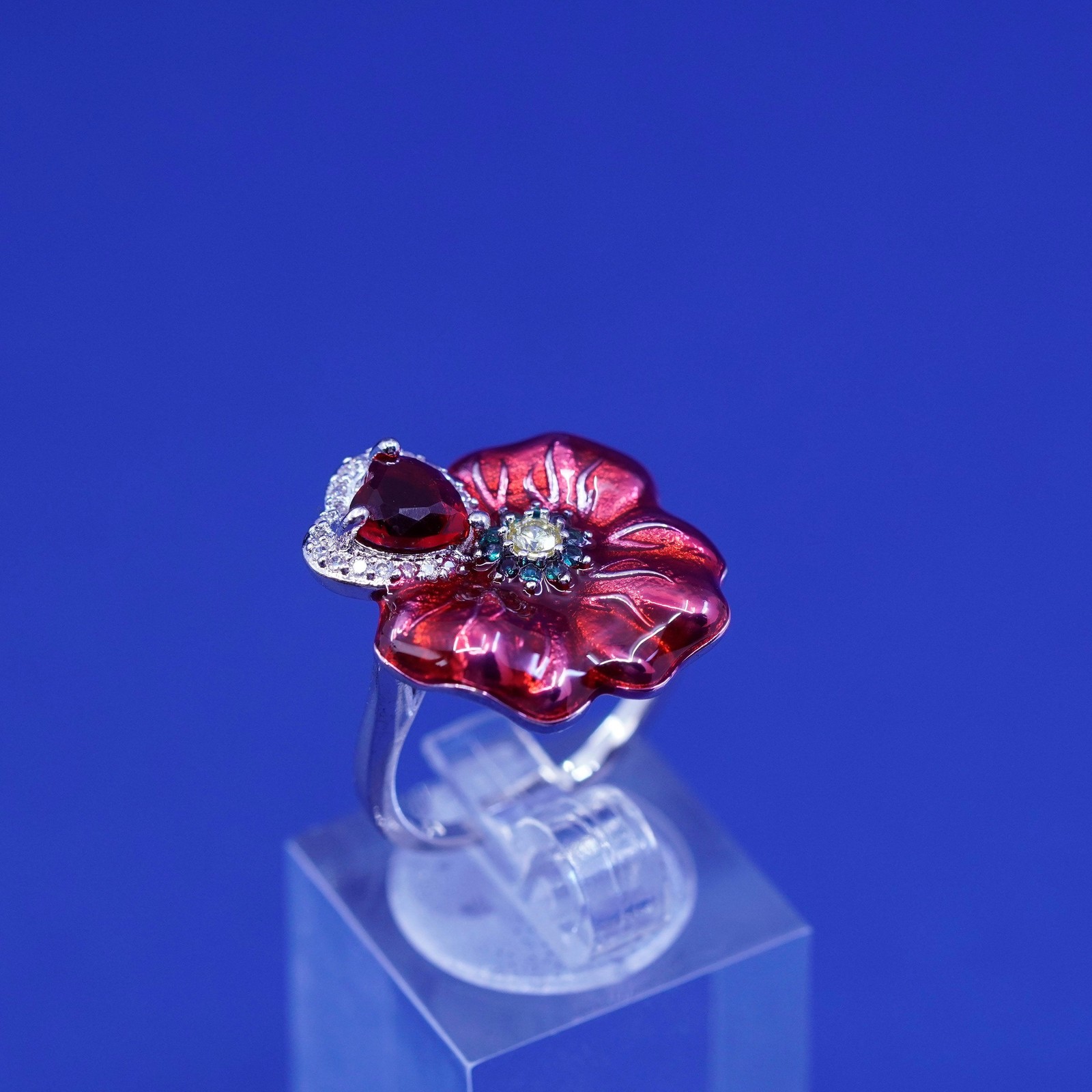 Size 6, Sterling 925 silver ring w/ ruby heart an… - image 4