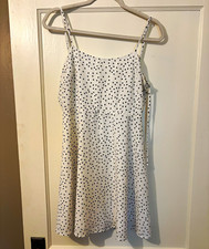 Lulus Women’s Mini Dress M Sleeveless Polka Dot White/Black Spaghetti Back Tie