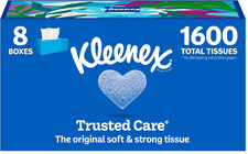 Kleenex Trusted Care Facial Tissues, 8 Flat Boxes, 200 Tissues per Box, 2-Ply