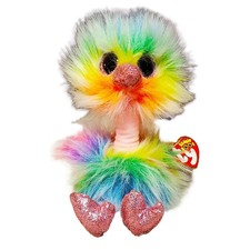 NWT Ty Beanie Boos Asha Rainbow Ostrich 8.5" Pink Glitter Eyes Feet Beak Bird