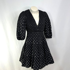 Zimmermann Black White Polka Dot Pleated Mini Dress Sz 2 AU 12 Puff Sleeve