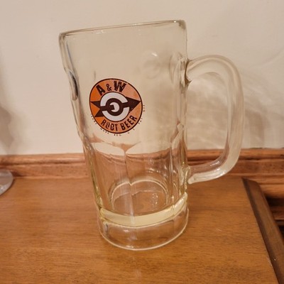 Vintage A & W Root Beer Glass Mug Stien Arrow Bullseye Logo orange and brown