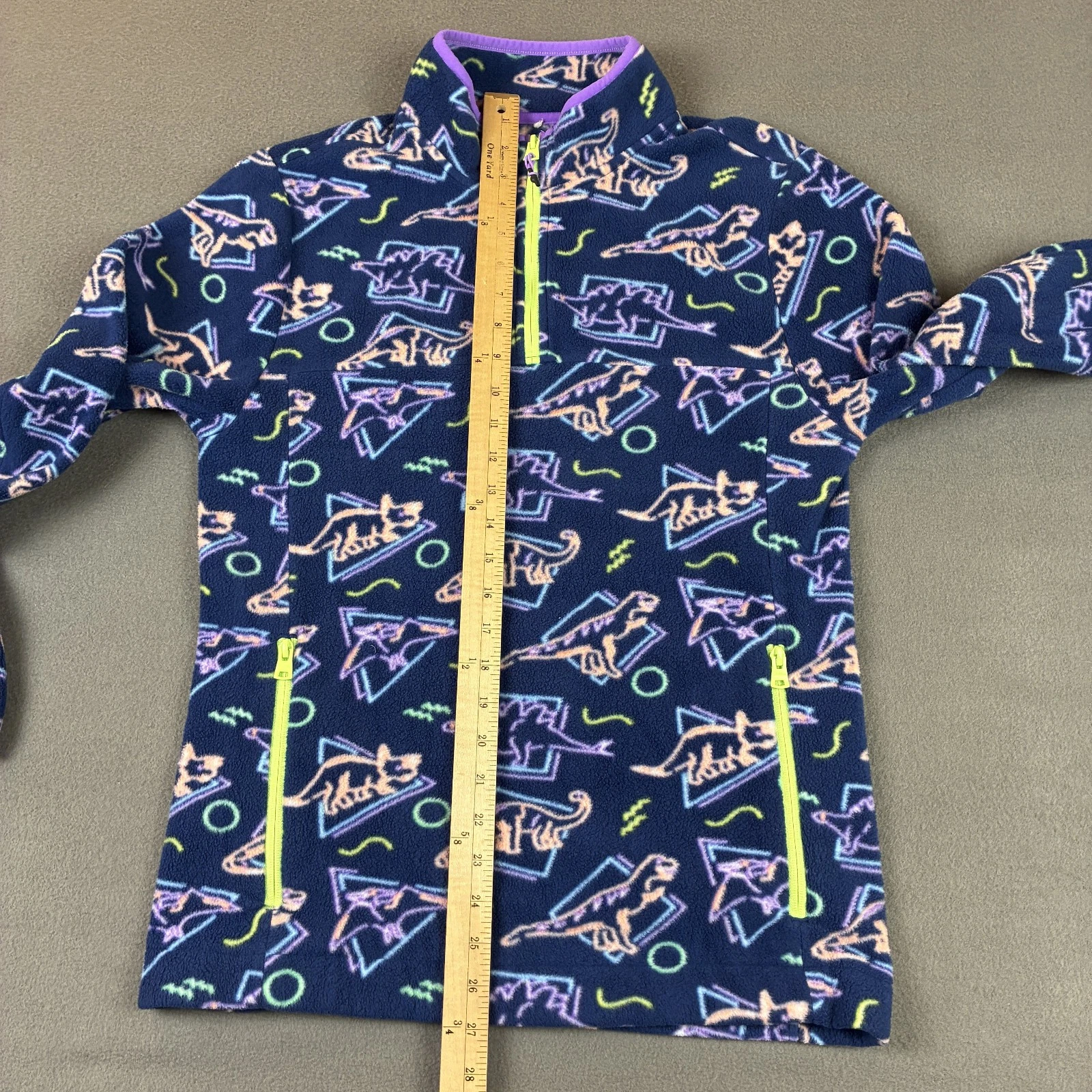 Chubbies Jacket Mens Medium Blue Dinosaur Fleece Pullover 1/4 Zip Sweatshirt image 5