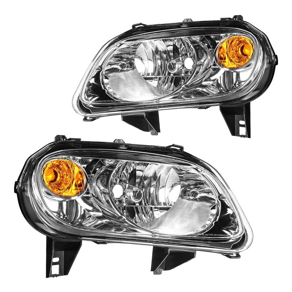 Headlight Set For 2006-2011 Chevrolet HHR Halogen Amber Reflector Chrome Housing - Image 2 of 4