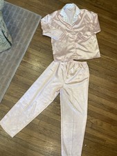 Vintage Victoria  s Secret Satin Pajamas Set Pink Small Gold Label