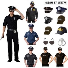 Mens Police Costumes Stag Party FBI Agent SWAT US New York Cop & UK Fancy Dress