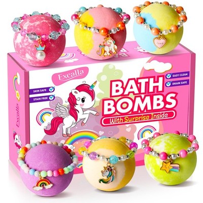 Unicorn Bath Bombs with Surprise Inside for Kids Girls, 6 Kids Bath Bombs wit...