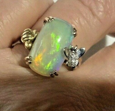 18kt Gold Opal Ring 50's Dior Style Butterfly Bee Opal Gold Ring Fly Bee