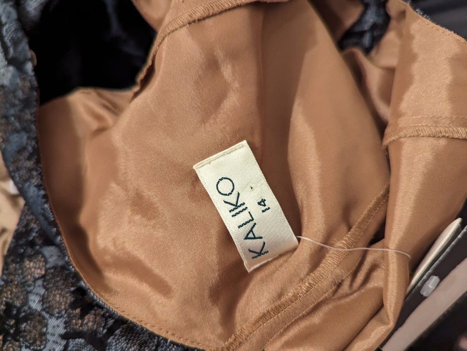 KALIKO floral Special Occasion Dress With Silk Trim Size UK 14, RRP £89