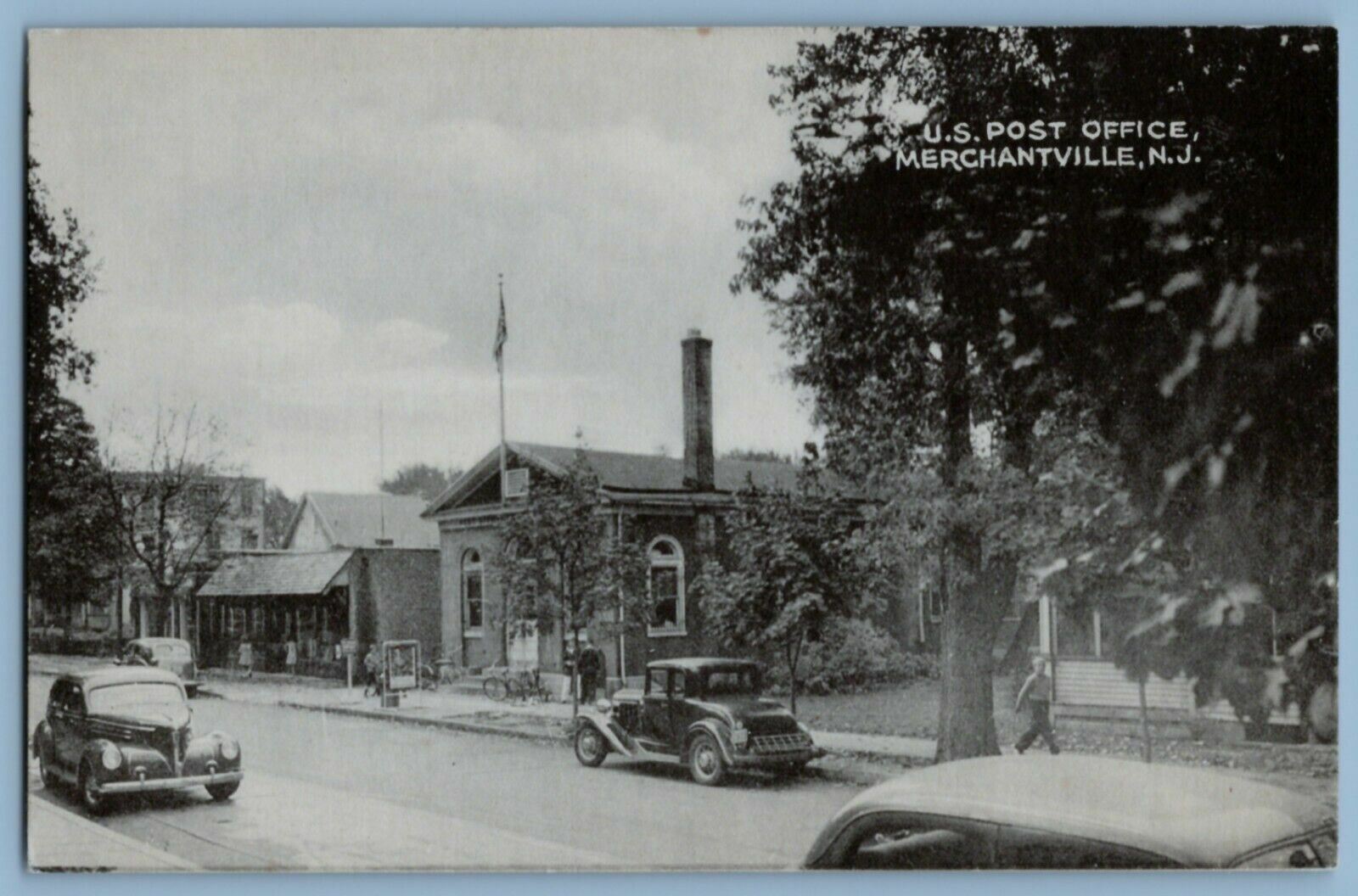 Post Card Merchantville New Jersey Post Office Street View 1930's Cars
