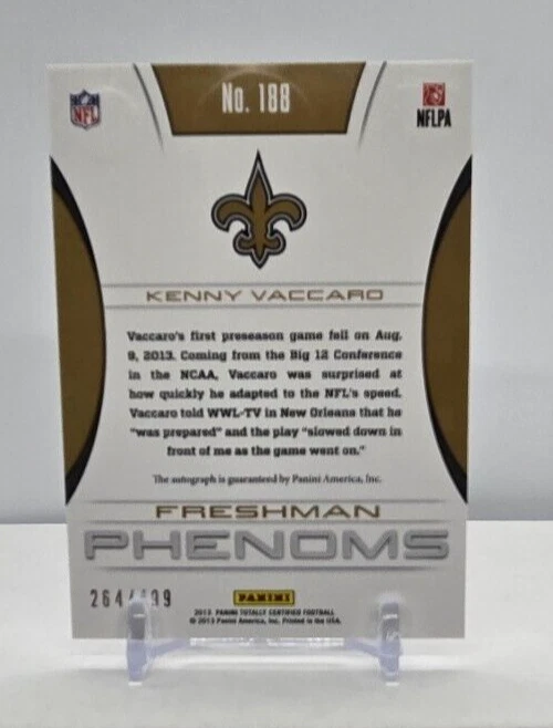 2013 Panini Totally Certified Kenny Vaccaro Autographed Rookie Card 264/499 - Image 2 of 2