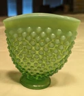 1940s Fenton Green Opalescent Hobnail Glass Mini Fan Vase