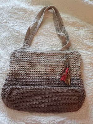 The Sak Crochet Hobo Shoulder Bag Three Shades Of Beige 3Compartment Zip Closure