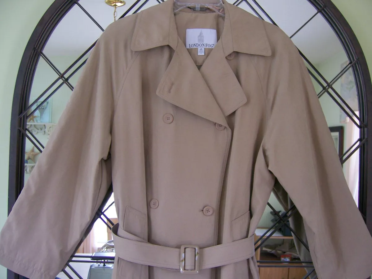 DOUBLE BREASTED CLASSIC BEIGE TAN LONG TRENCH COAT by LONDON FOG