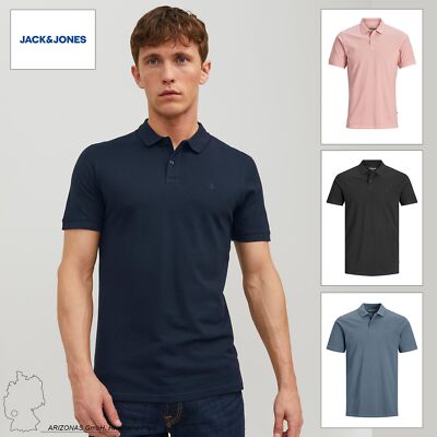 Original JACK & JONES Herren Polo Hemd Einfarbig Pique T-Shirt mit Kragen 