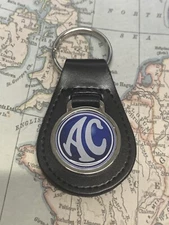 AC COBRA Quality Black Real Leather Keyring Blue