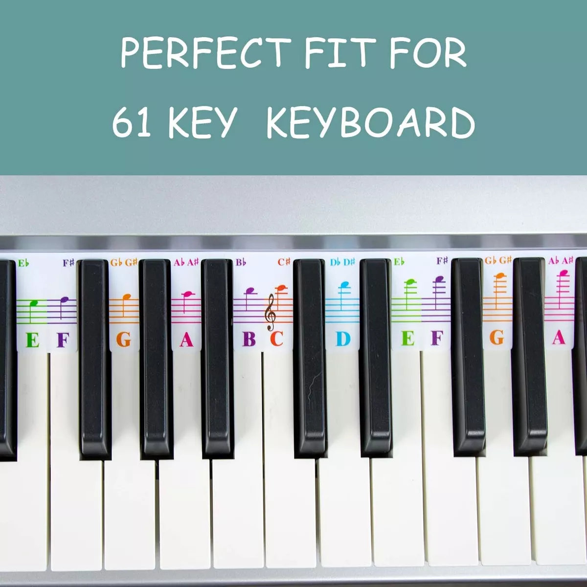 61 Key Full Size Piano Rake Key, Colorful Piano Keyboard Notes for Beginner