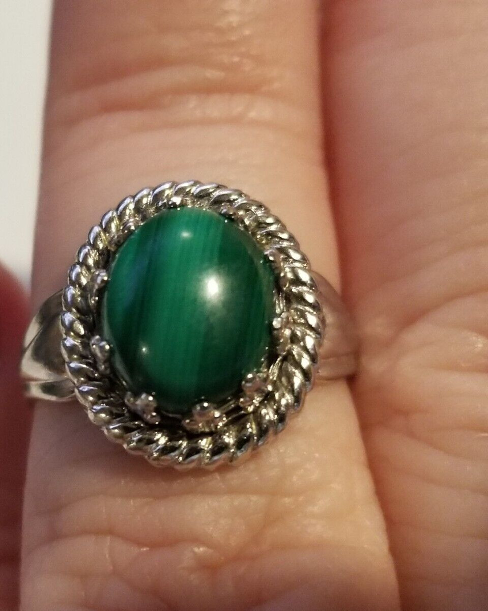 Malachite Sterling Silver 925  Ring signed JP  Si… - image 5