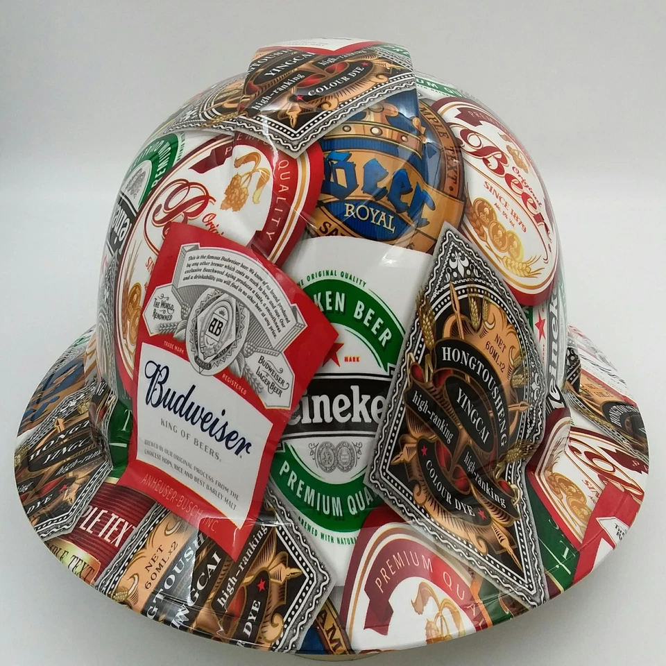 PYRAMEX Hard Hat custom hydro dipped , FULL BRIM BEER BOMB CERVESA BULLARD