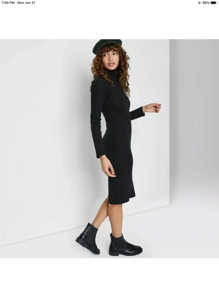 Women's Long Sleeve Knit Dress - Wild Fable Black Size S Turtleneck Ebony  NWT 829576293858 | eBay