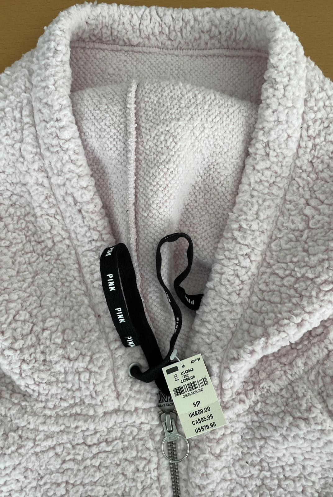 UNDERCOVER Victoria Secret ROSA Sherpa mezza zip pullover felpa con cappuccio rosa chiaro piccolo