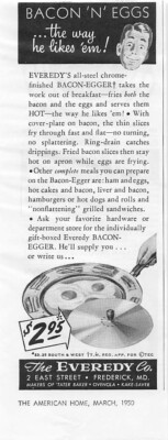Everedy Bacon Egger  Print Ad Vintage Advertisement Household Frederick MD 1950