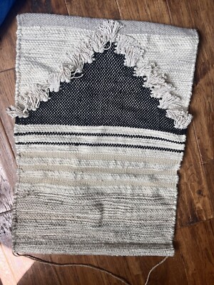 Target Threshold Woven Boho Wall Hanging Black White/cream Tassels Decor 18x26