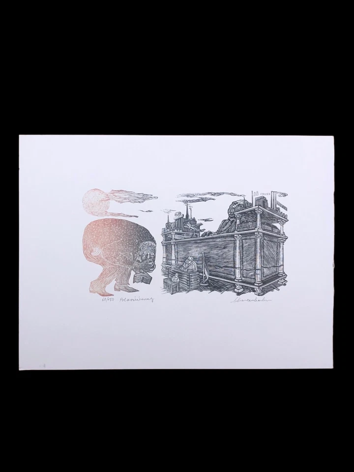 Robert Schanzenbacher Polarisierung Realismus Holzschnitt 62/180 handsigniert - Bild 2 von 3