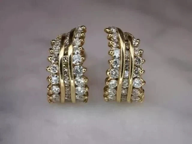 2Ct Round Cut Lab Created Diamond Women's Hoop Earrings 14K Yellow Gold Plated - Image 2 of 4