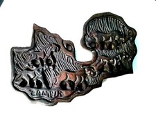 Zambia, Africa Hand Carved Wood Country Map w/African Animals Wall Decor 4.5"x7"