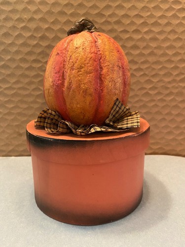 Primitive Halloween Folk Art Jack-O-Lantern Box Jack On A Box Cute Decor - Picture 4 of 7