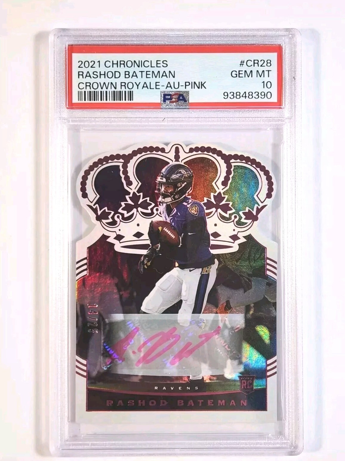 2021 CHRONICLES RASHOD BATEMAN ROOKIE AUTO PINK /25 CROWN ROYALE PSA 10 NICE!