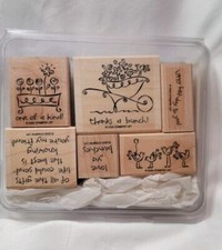 Stampin Up Love Ya Bunches Wood Mounted Rubber Stamp Set 6 Flower Cart Bird Love