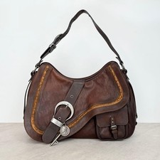 Christian Dior Gaucho Saddle Bag Hand Bag Leather Brown John Galliano Used #YR