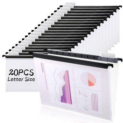Clear Hanging File Folders, 20 Pack, Plastic Document Storage for Cabinets