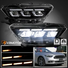 Jet Black Fits 2015-2017 Ford Mustang Sequential Full LED Projector Headlights