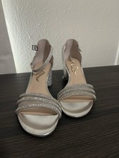 Nina Nagida Silver Sandal Embellished Rhinestone Block Heel Sandal EUC 8 M