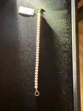 VINTAGE PD PREMIER DESIGNS GOLD TONE Pink PEARL BRACELET TOGGLE CLASP 7.5”