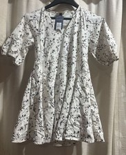 Universal Thread White Floral Puff Sleeve V-Neck Mini Dress Size XSC12